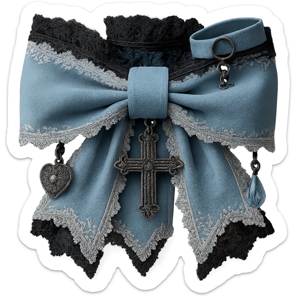 Make the gothic bow and accessories pastel blue, keep lace and velvet details, photorealistic style, keep background transparent. sticker