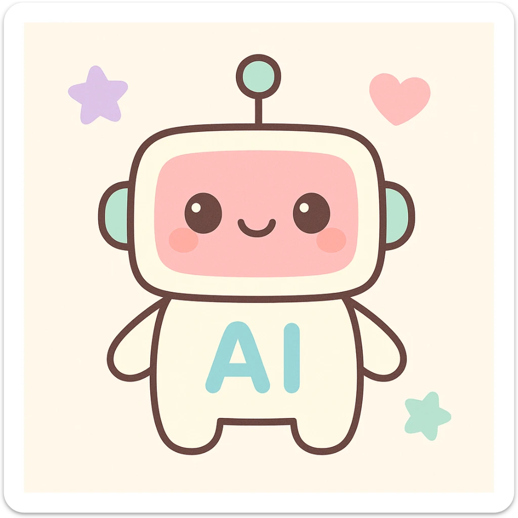 inteligencia artificial, estilo ilustración amigable, colores suaves, fondo neutro sticker