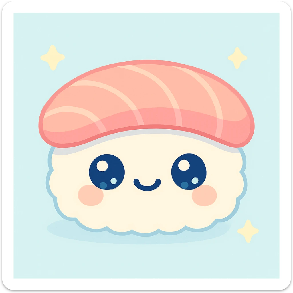 kawaii nigiri sushi, cute expression, pastel tones, gentle highlights, soft outlines sticker