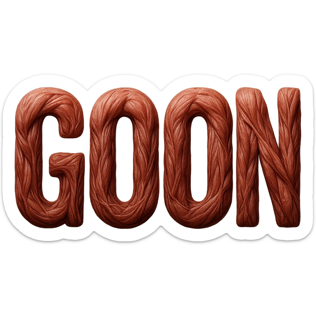 Transform the word GOON so that each letter is made of muscled flesh, with visible muscle fibers and anatomical muscle texture, while keeping the organic look. No background. The style should reflect detailed anatomical muscle texture and organic flesh appearance, with no background. sticker