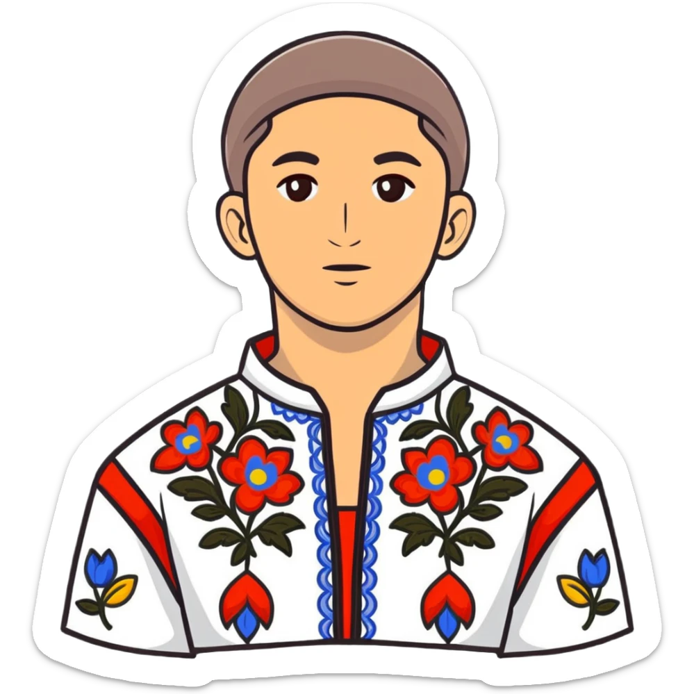 Athletic Ukrainian young man wearing traditional embroidered vyshyvanka shirt sticker