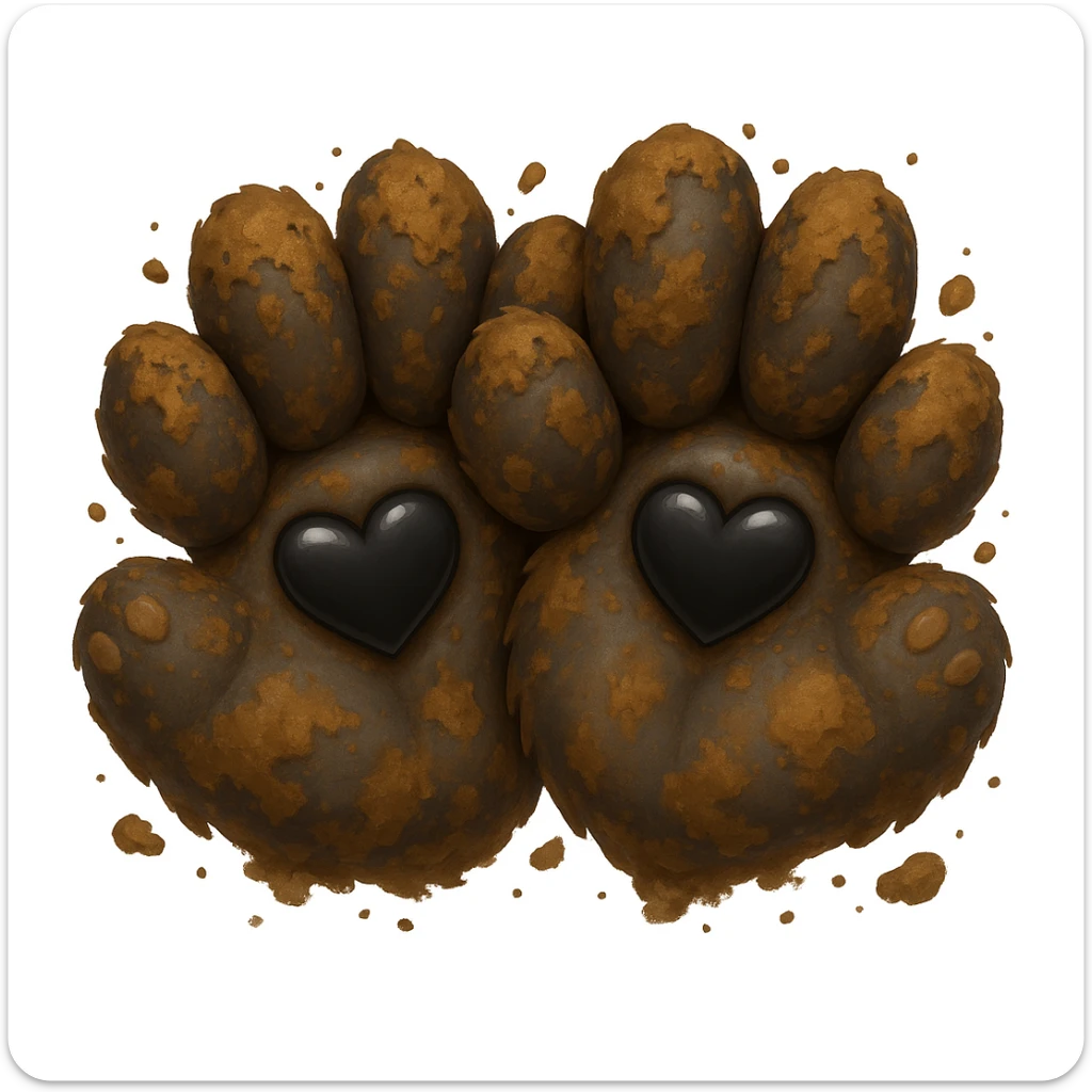 Make the two black puppy paws look muddy, keep the black heart around them and original style (original style slug: emoji) sticker