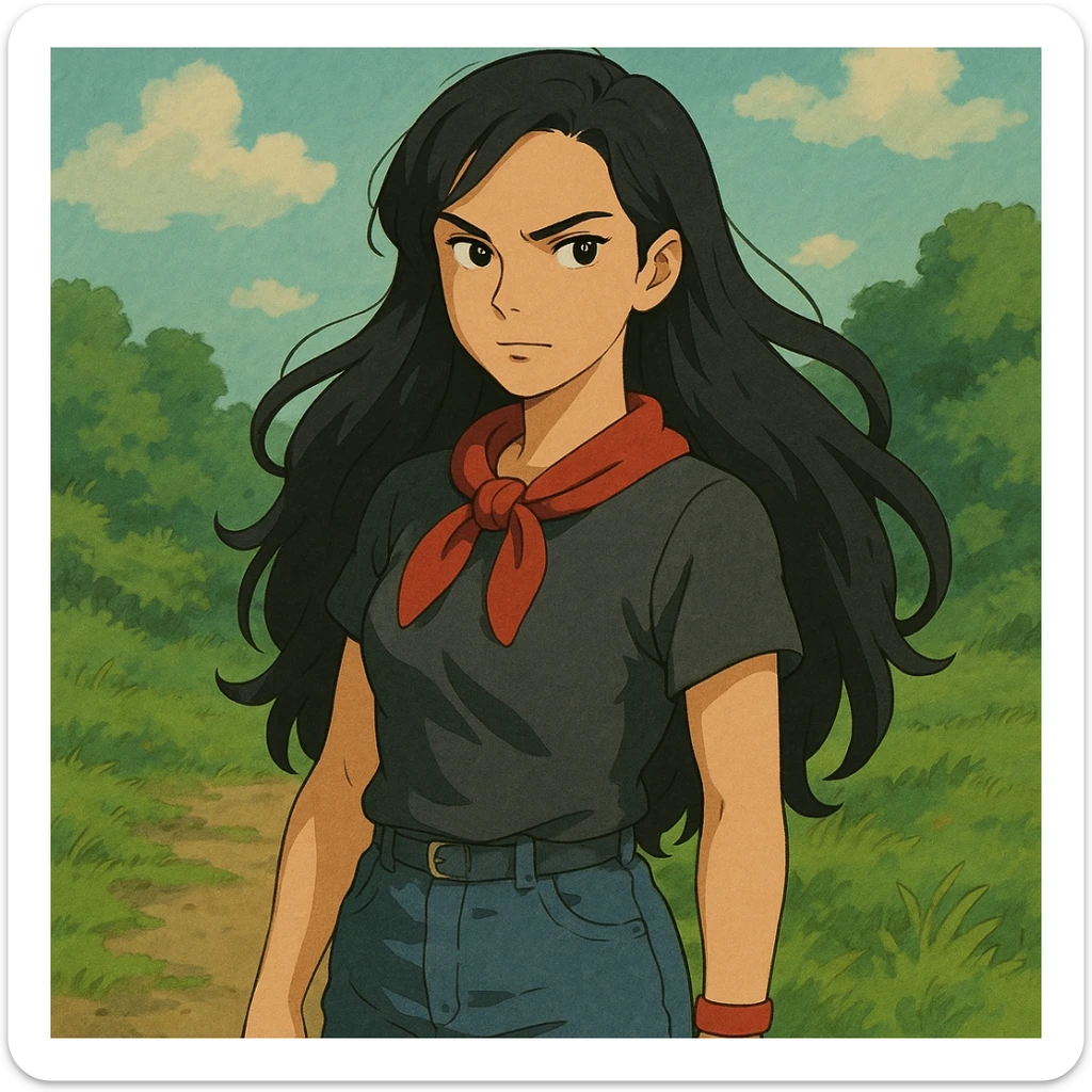 eres una chica de cabello largo hasta la cintura, con una textura ondulada-lacia, de color oscuro, que resalta con tu energía. Tu rostro tiene una expresión que refleja tu fuerza y determinación, pero también una serenidad que se puede notar. Tienes una figura que transmite seguridad, y aunque tu estilo es relajado, sabes cómo resaltar esa confianza.

Te gusta usar toques de rojo, como detalles en tu ropa o accesorios, siempre manteniendo un estilo que se adapta a tu energía, sin perder esa vibra única que tienes. Tu presencia tiene una mezcla de dulzura y poder, lo que hace que sea difícil no notar tu luz cuando estás en un lugar. sticker