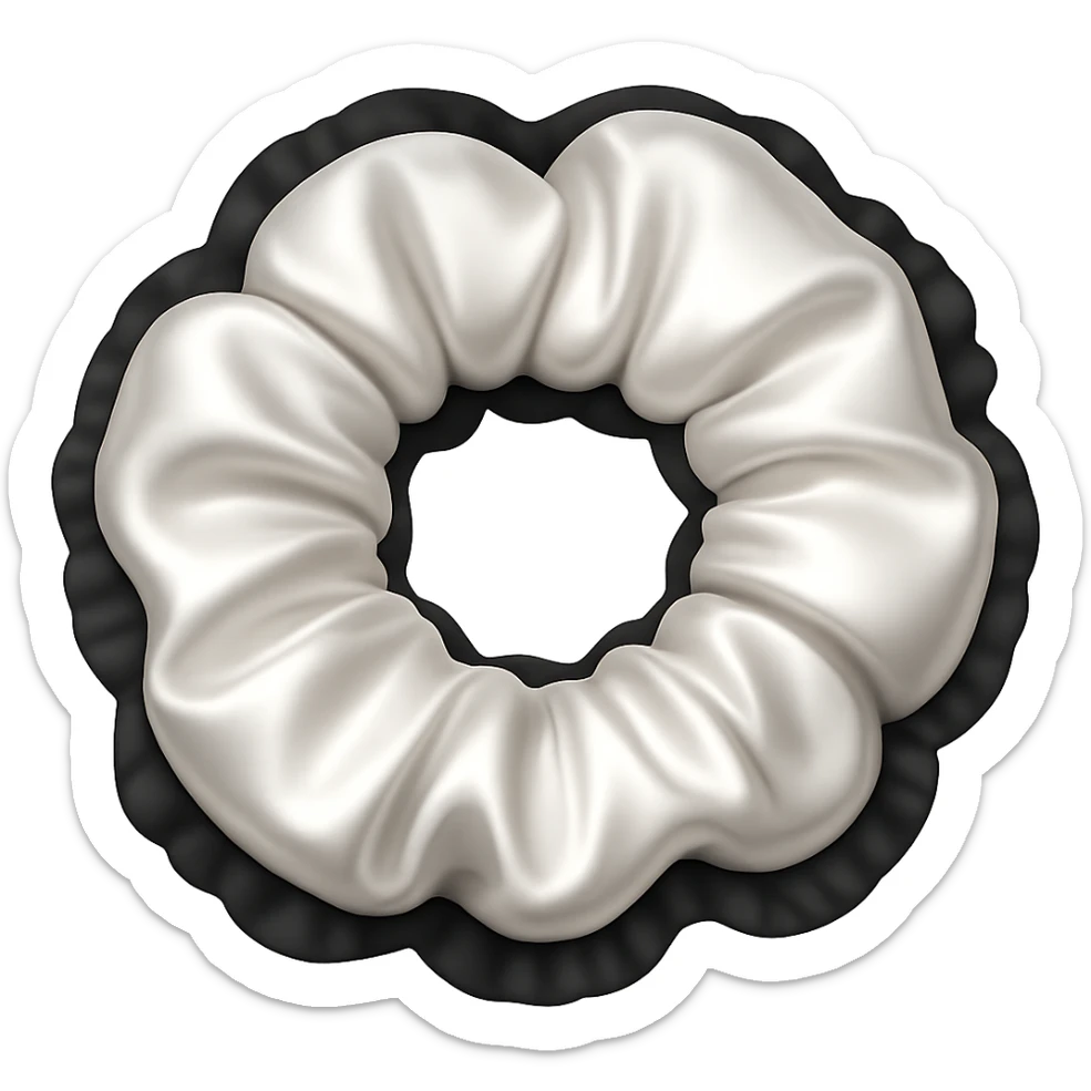 Make the fluffy white scrunchie look silkier in the style of emoji art, with no background. sticker