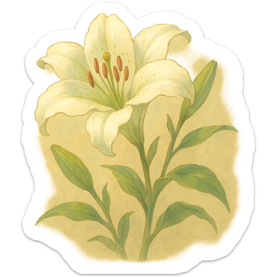 lily flower, natural colors, soft, fairy-like atmosphere, no background, square size sticker