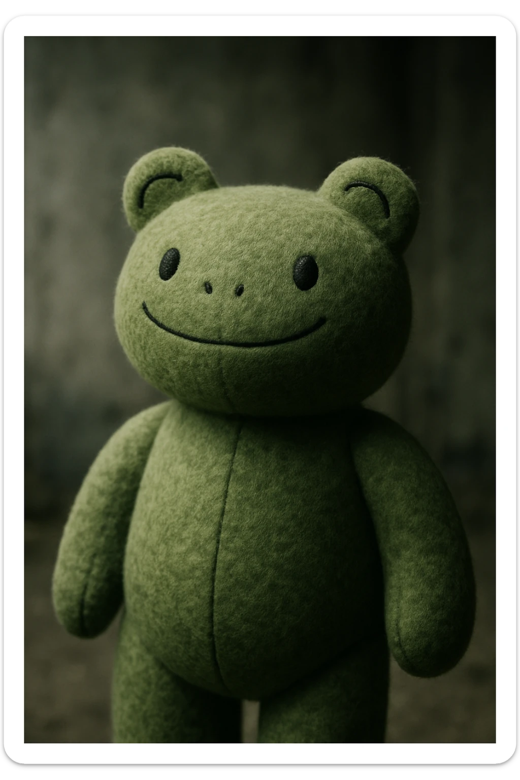 soft plush toy combining a teddy bear's body in green and a frog's head, with plush texture and playful features sticker