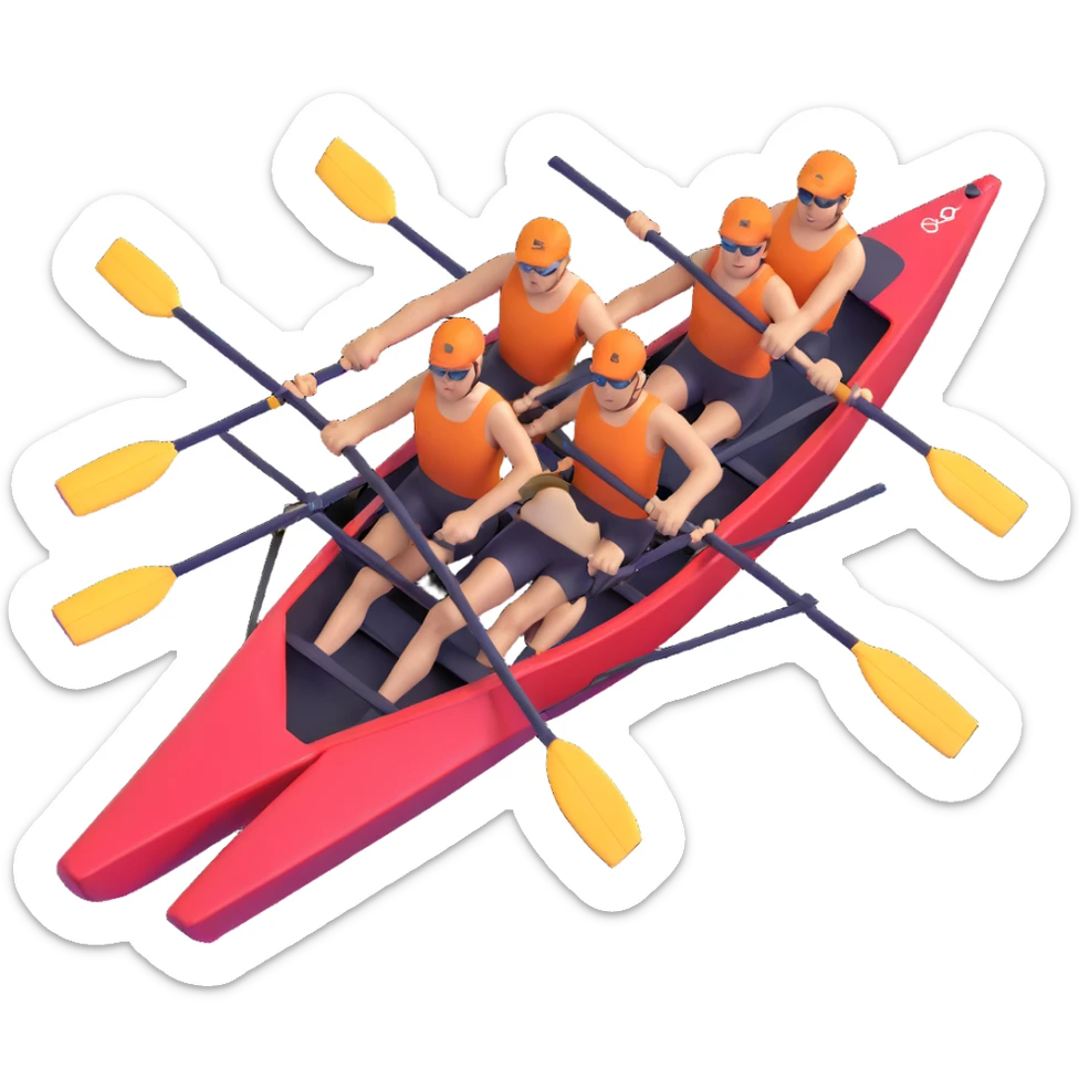four-person Olympic rowing boat with professional racing style, four rowers included, detailed, top-down view sticker