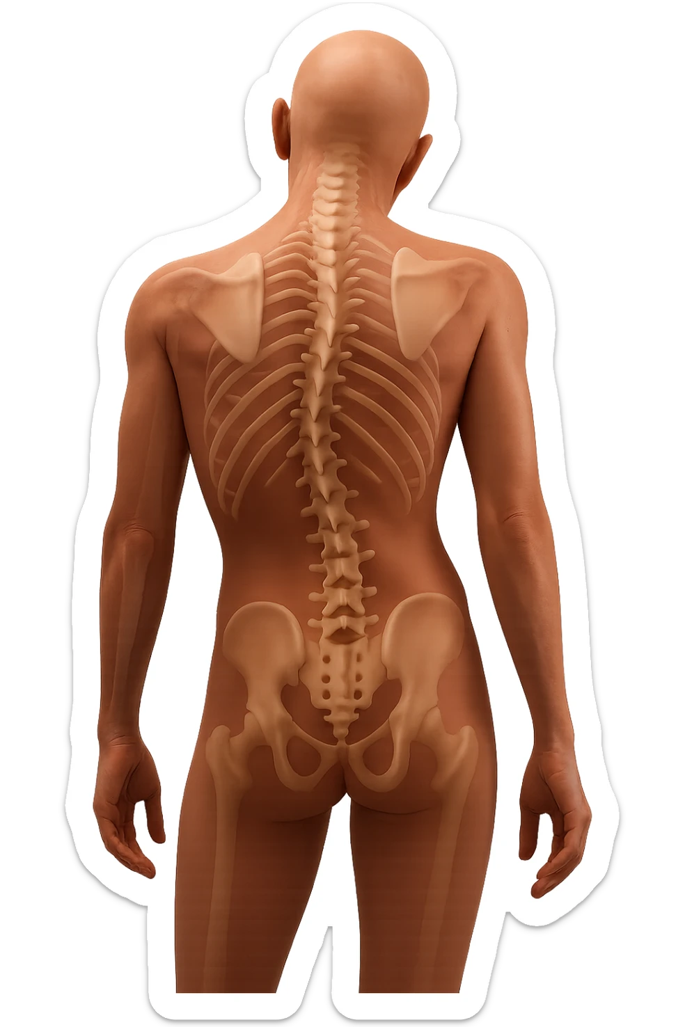 fai un immagine identica che riguarda una postura scorretta: fianchi storti e una spalla più alta. falla iperrealistica anatomica in 4k con spina dorsale storta in evidenza sticker