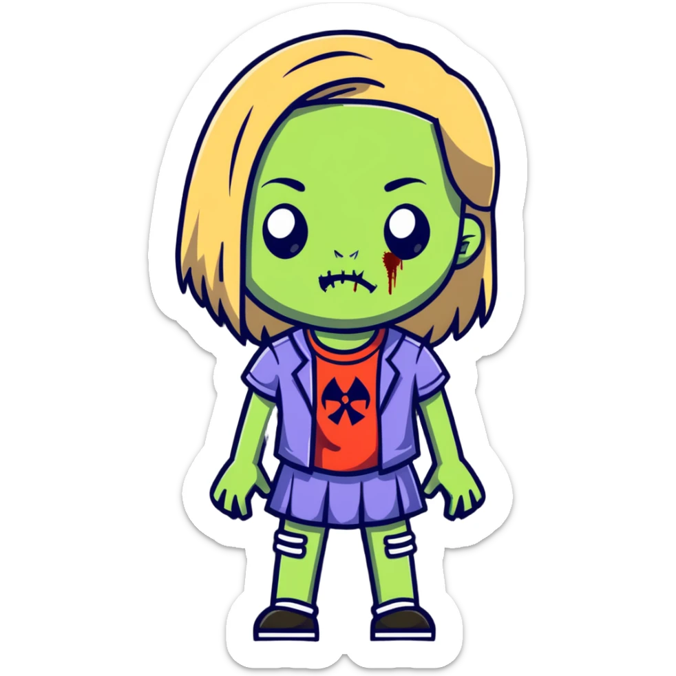 zombie girl with long straight dark blonde hair sticker