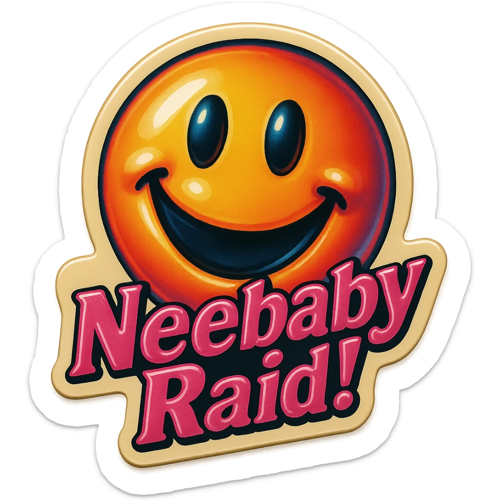 Grin 
add the words Neebaby Raid! in pink  sticker