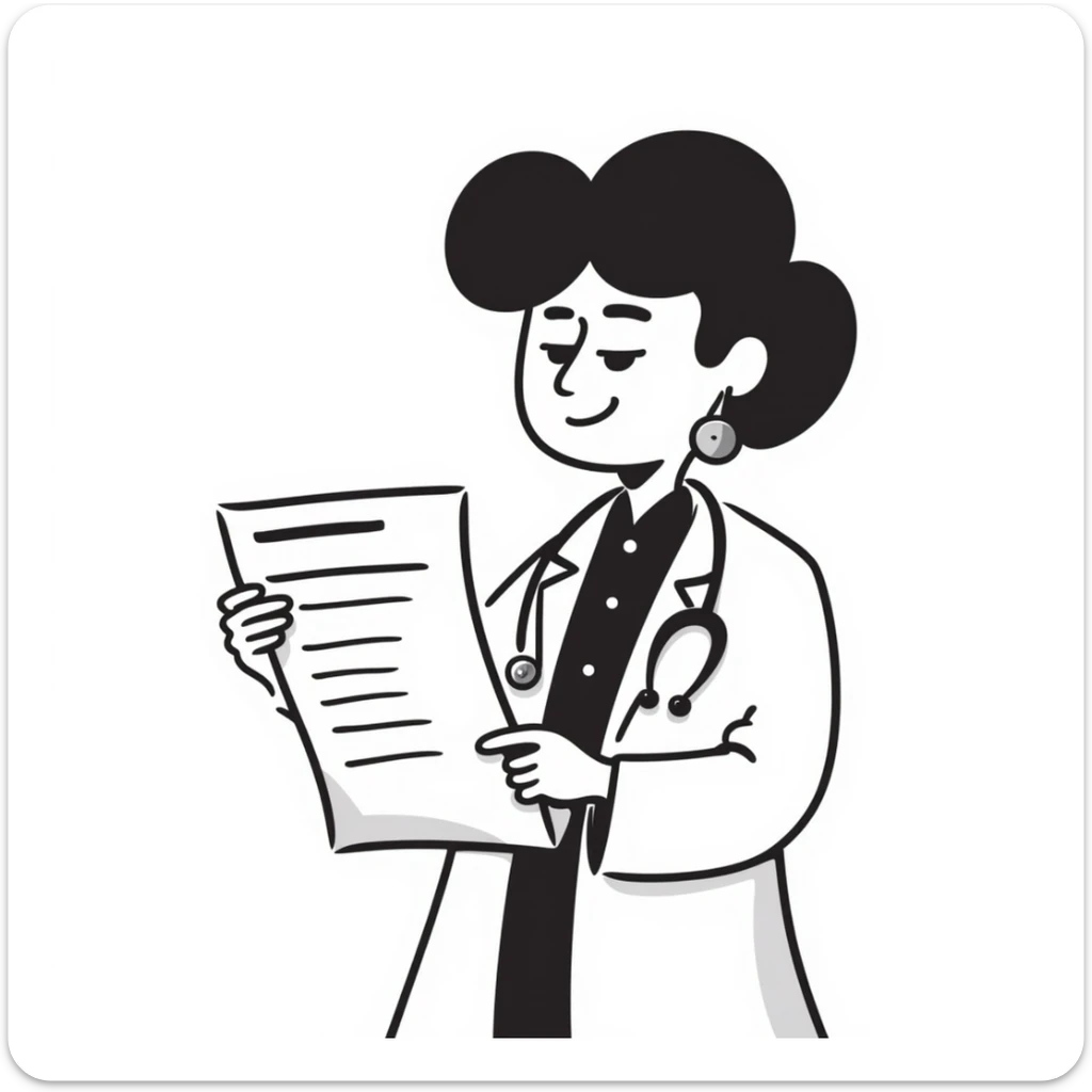 a doctor with a stethoscope holding a large bill or money, looking greedy or smug, symbolizing high charges, hand drawn doodle style sticker