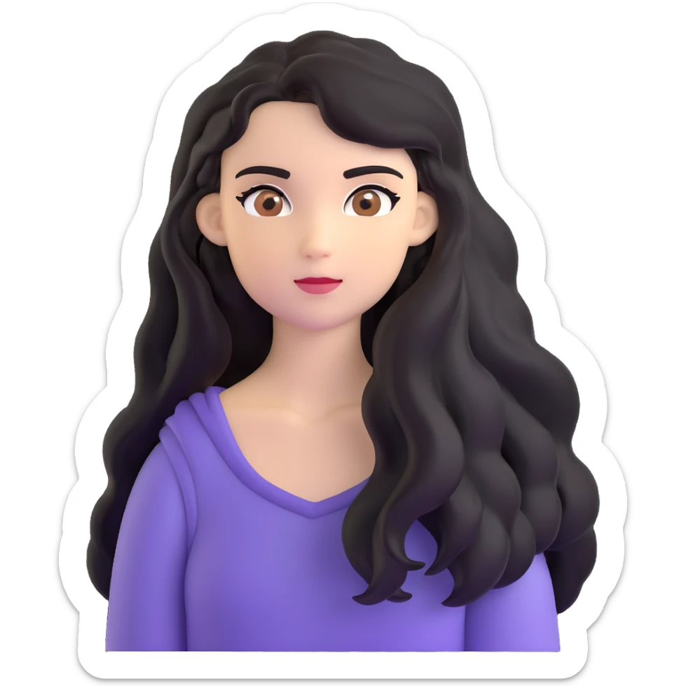 strong girl with brown eyes, long slightly wavy black hair sticker