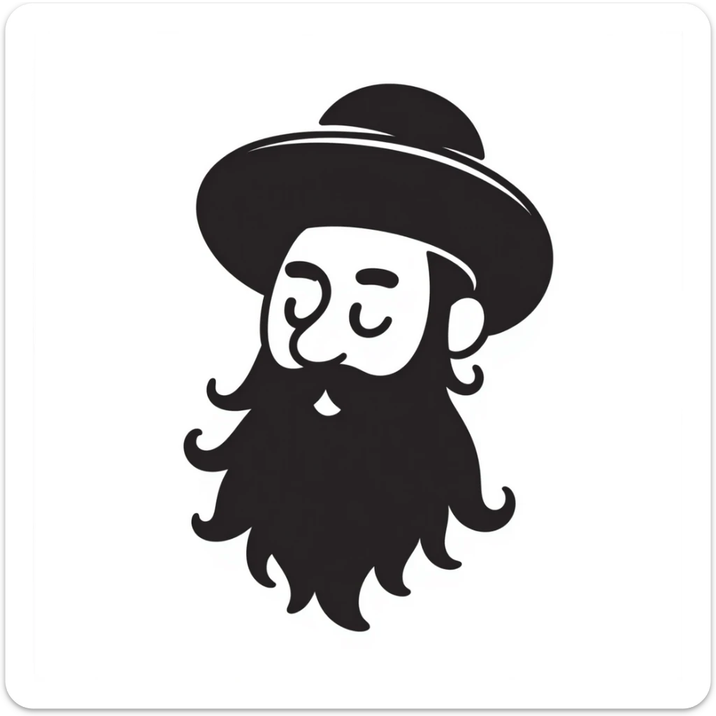 hand-drawn doodle of a Jewish Haredi man with black hat, beard, and payot, simple lines sticker