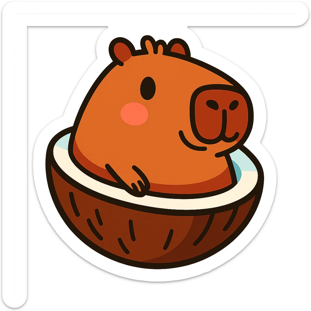 whimsical and cute capybara with the body of a half coconut sticker