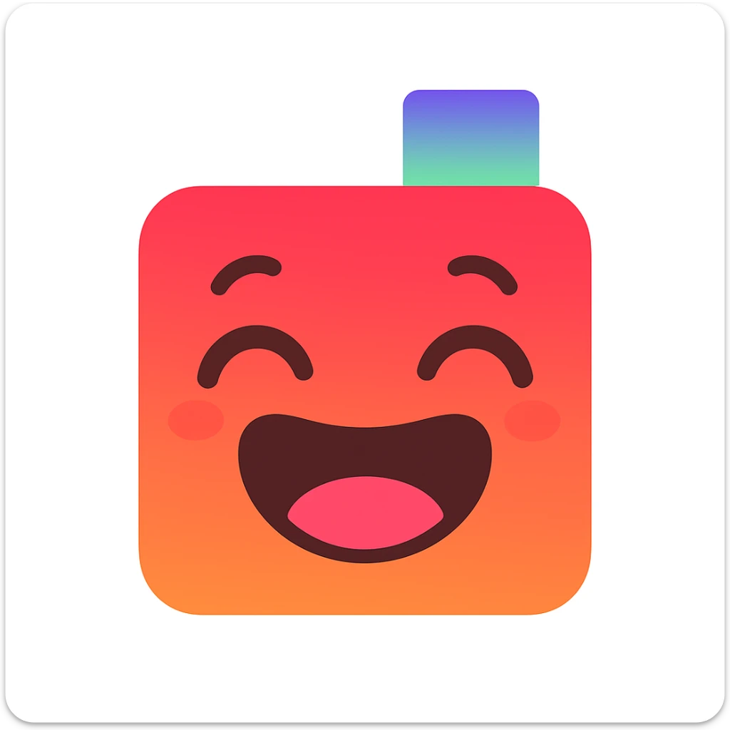 Turn the YumChat icon into a cute laughing emoji character, joyful and energetic, keeping the original colors and shape, in a cute emoji style. sticker