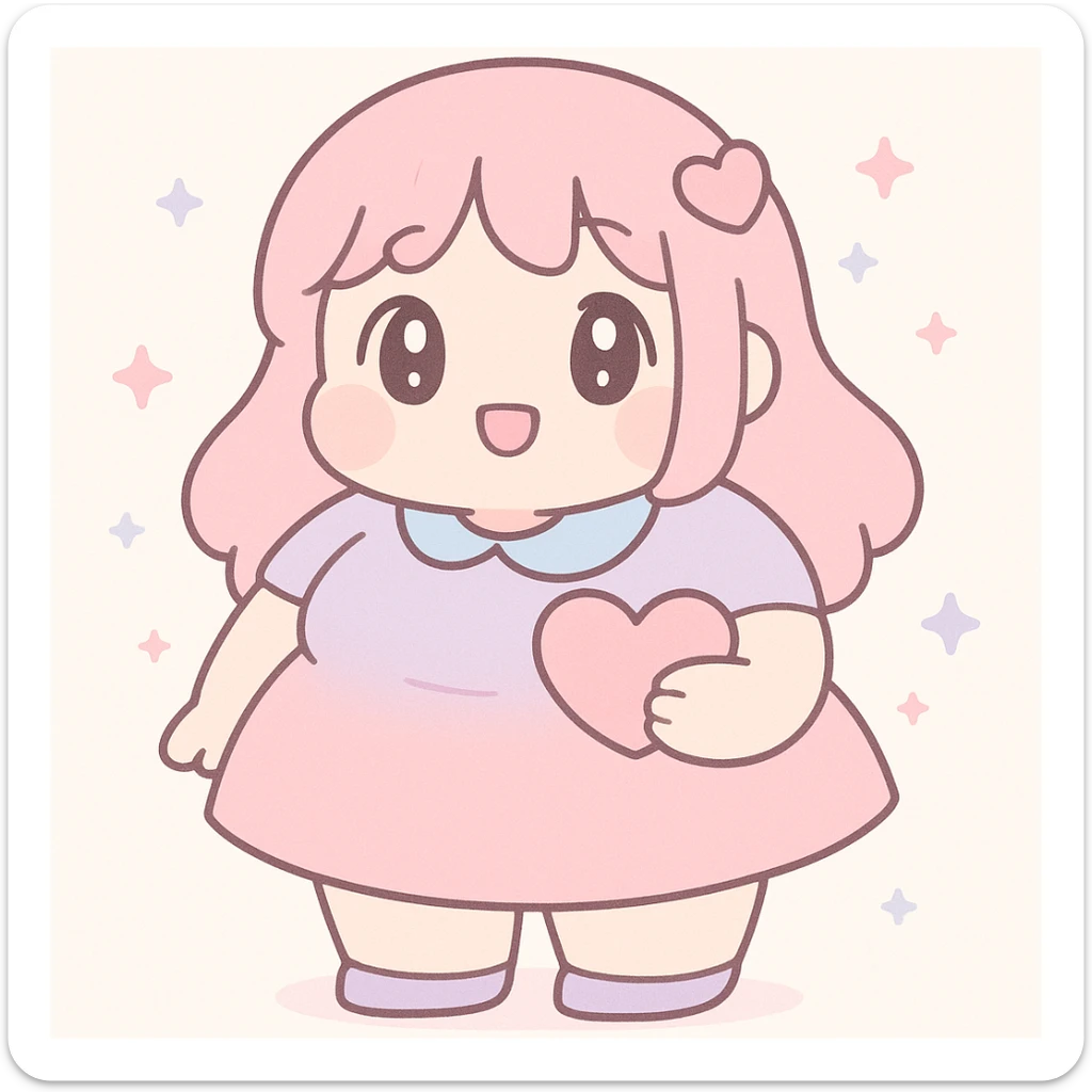 bbw anime girl with a heart-shaped accessory, soft pastel colors, anime style, cheerful expression sticker