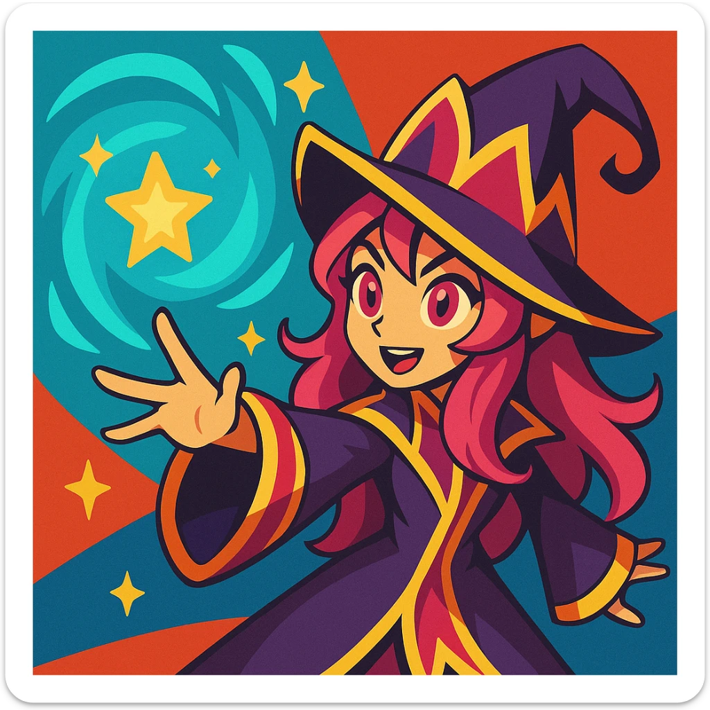 magical League of Legends character casting a spell, vibrant cartoon style sticker