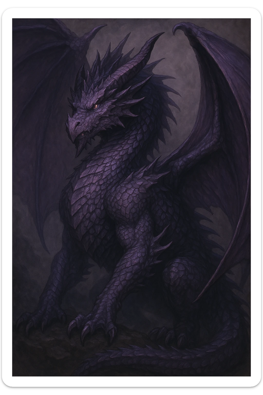 a violet dragon, fantasy style, detailed scales, wings, and a fierce expression sticker