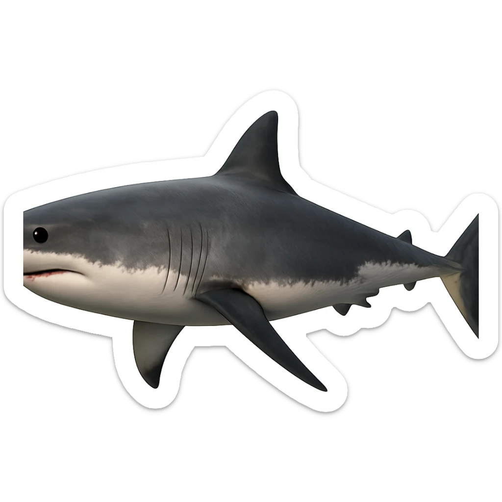Edit the gray shark emoji to face left in a realistic style. Remove legs and sneakers, keep only the shark. Match the gray color from the reference images. sticker