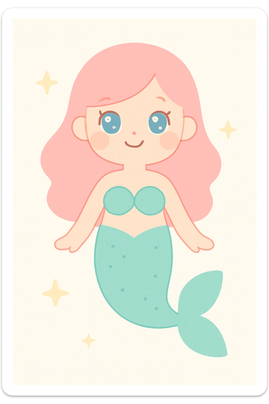 full length mermaid with pink hair, blue eyes, turquoise green tail sticker