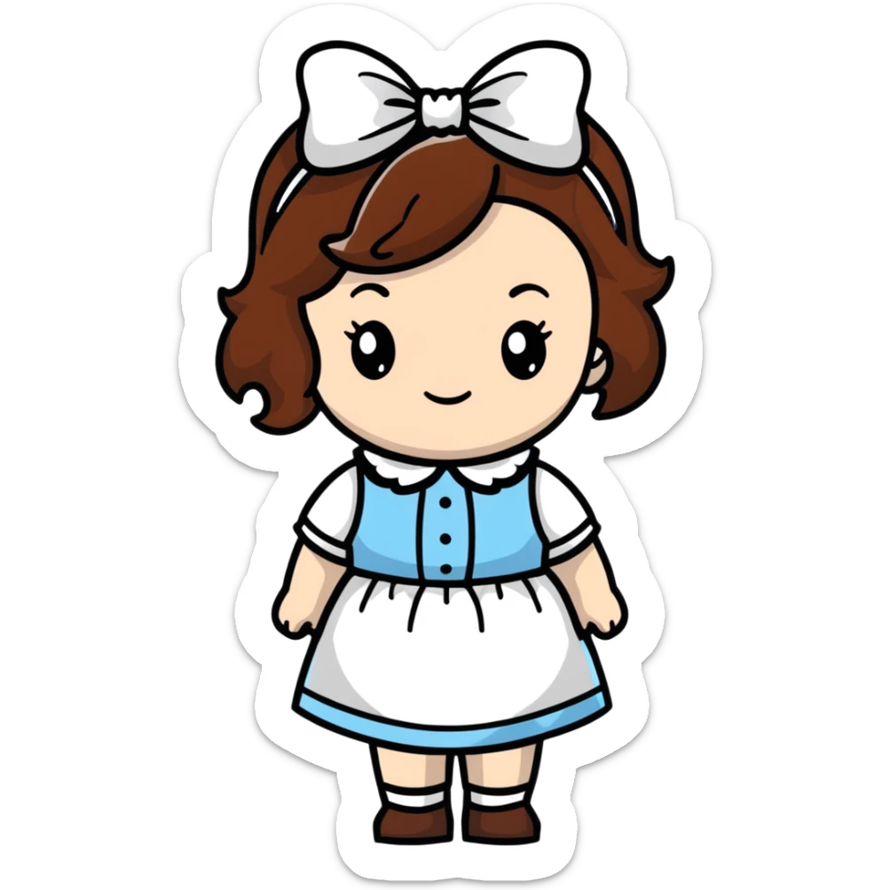White girl with brown wavy hair and white bow on her head sticker