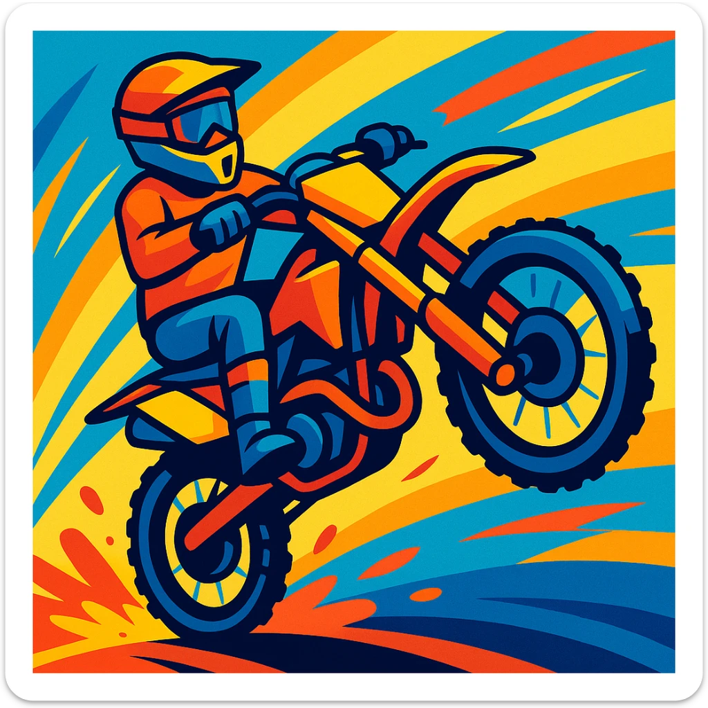 dirtbike doing a wheelie, vibrant and dynamic style, energetic, colorful, dynamic motion sticker