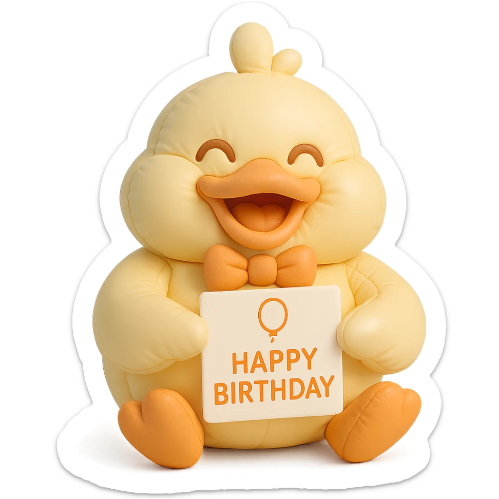 laughing duck with bowtie holding birthday card sticker
