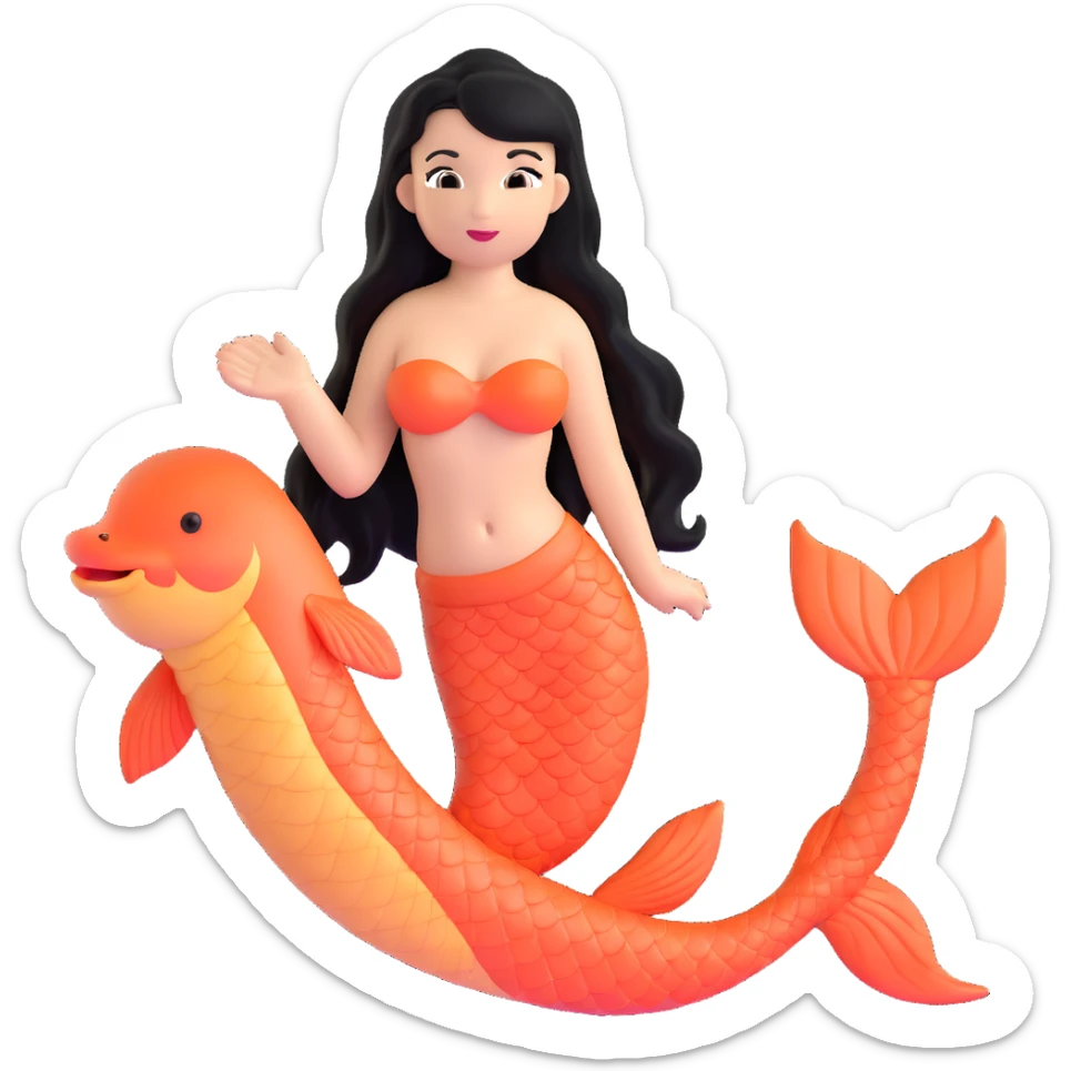 koi mermaid with tanned skin and long black hair sticker