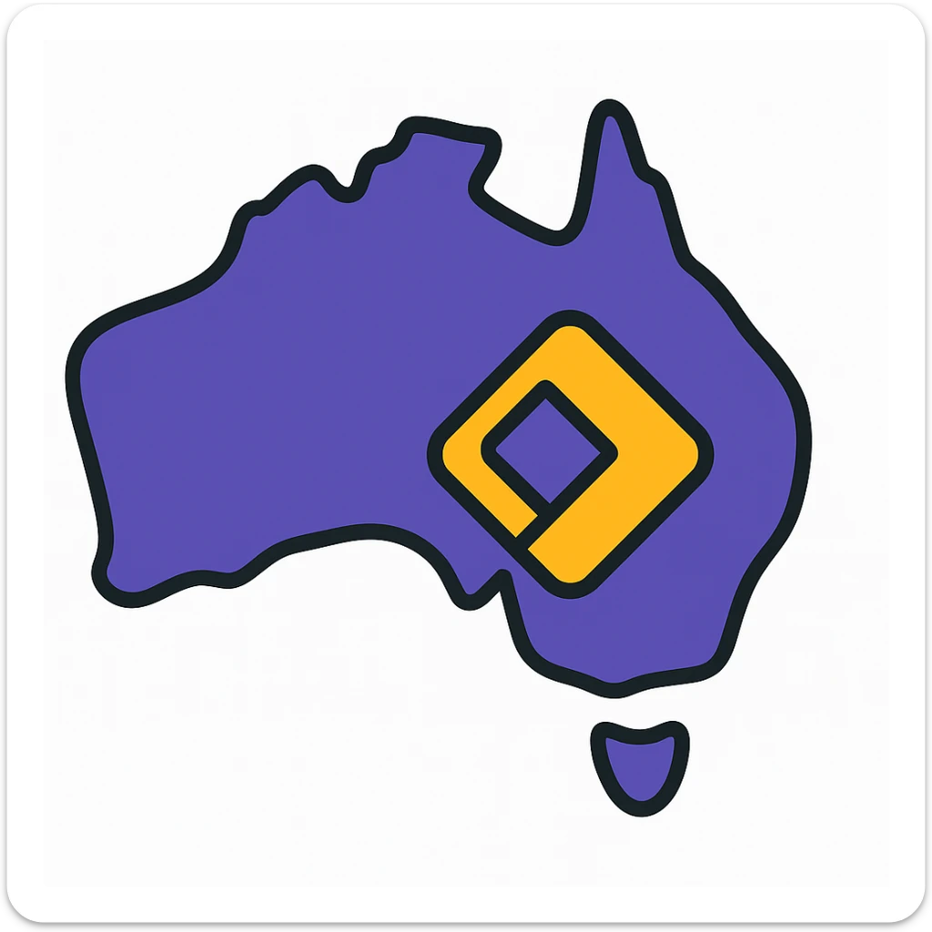 Map of Australia with the official Microsoft Power Pages icon overlay, no digital web overlay, use #403DAD as the main color, clean and modern, no text sticker
