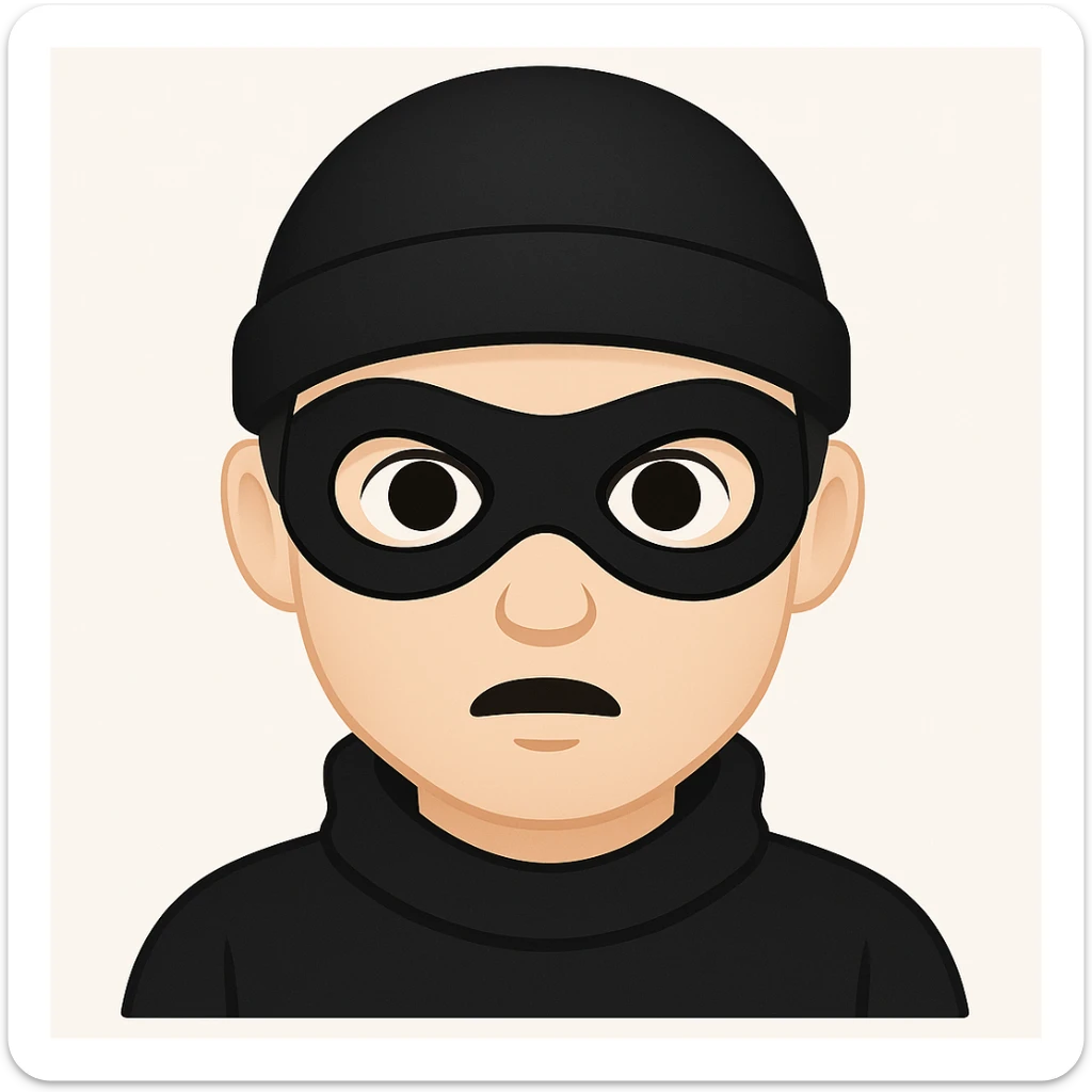 Thief with mask in black and white, emoji style, more like a thief or typical robber sticker