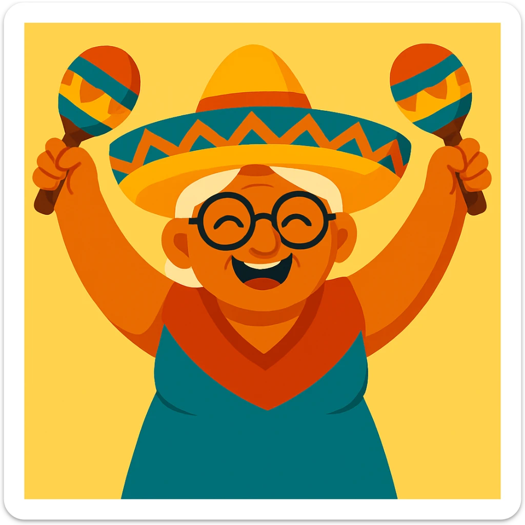 Add maracas to both raised hands, keep the celebratory and vibrant style with colorful and joyful look. sticker