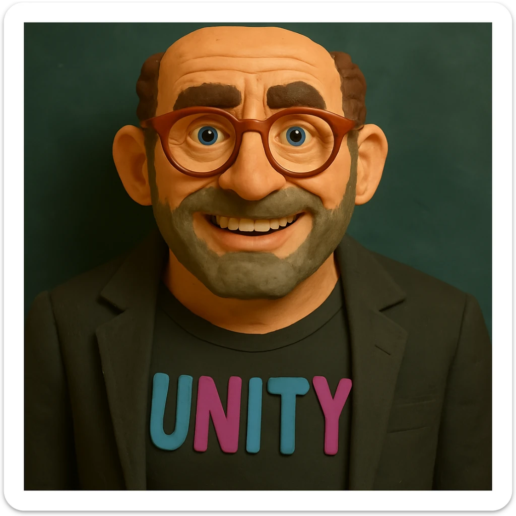 vergrößere die Stirn und mache das Gesicht etwas schmaler, behalte den claymation style portrait inspired by Gerard Butler bei sticker