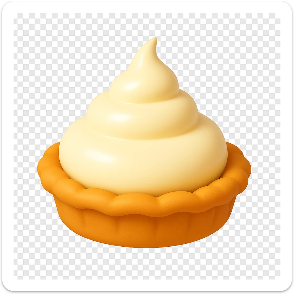 Show the intact cream pie, playful 3D emoji style, golden brown crust, same angle as reference. (Stage 1 of 6) sticker