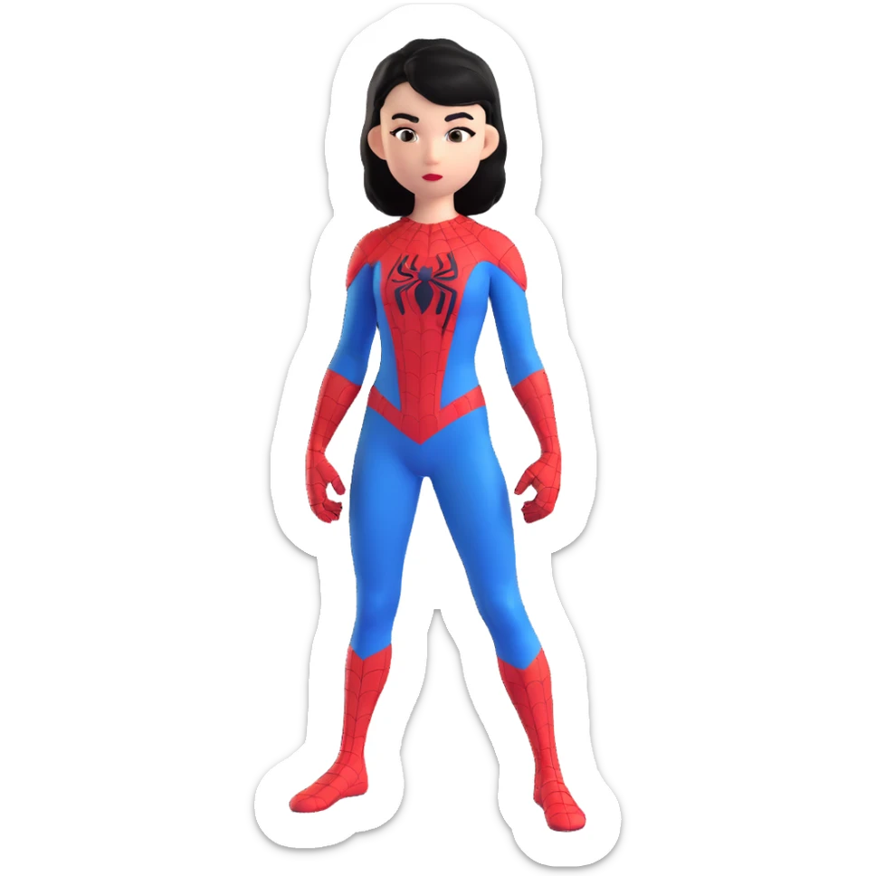 girl in a Spiderman costume, black hair, standing heroically sticker