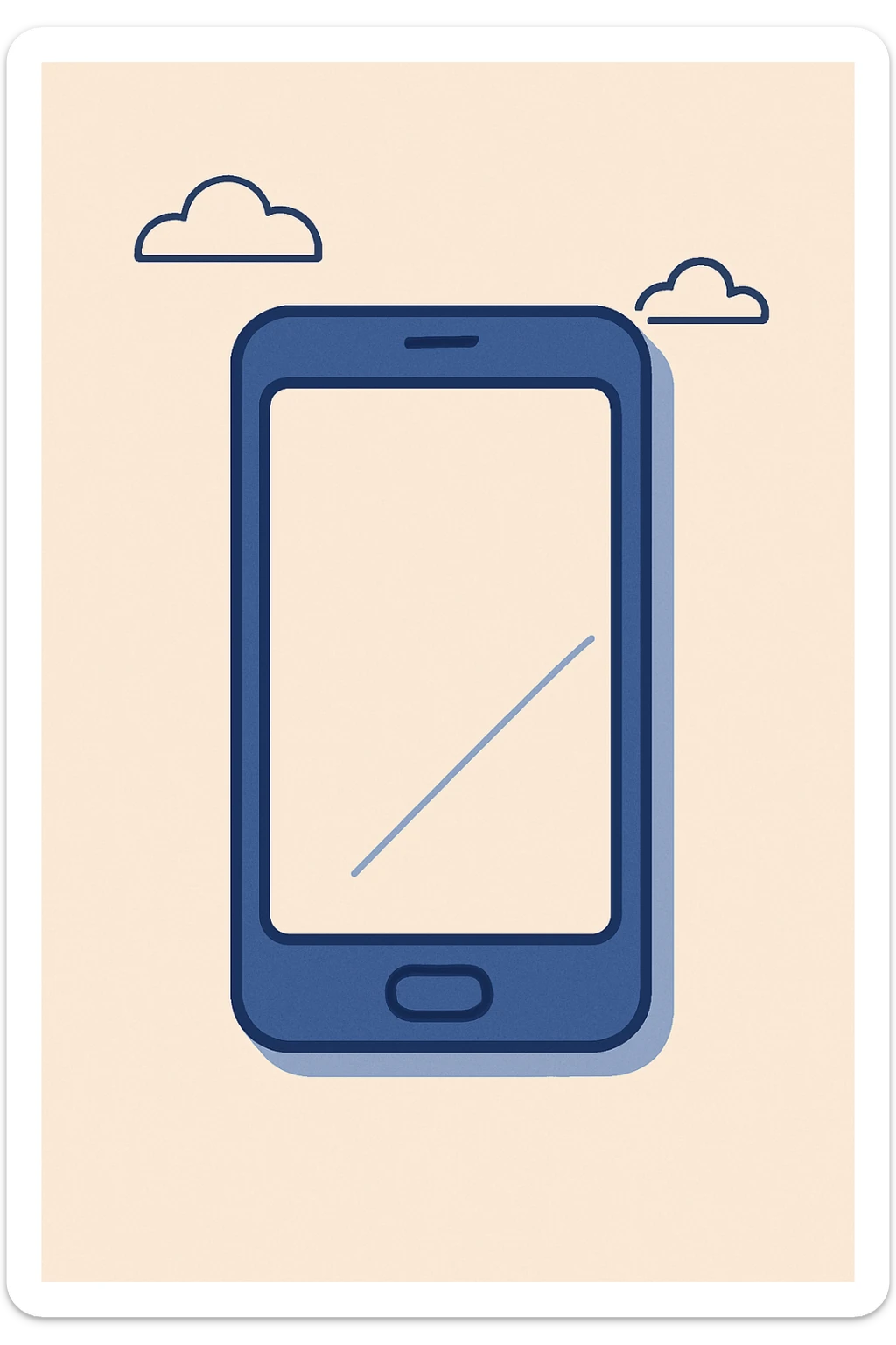 smartphone shown flat from above, blank screen, subtle reflection, minimal detail, minimalist design, clean look sticker