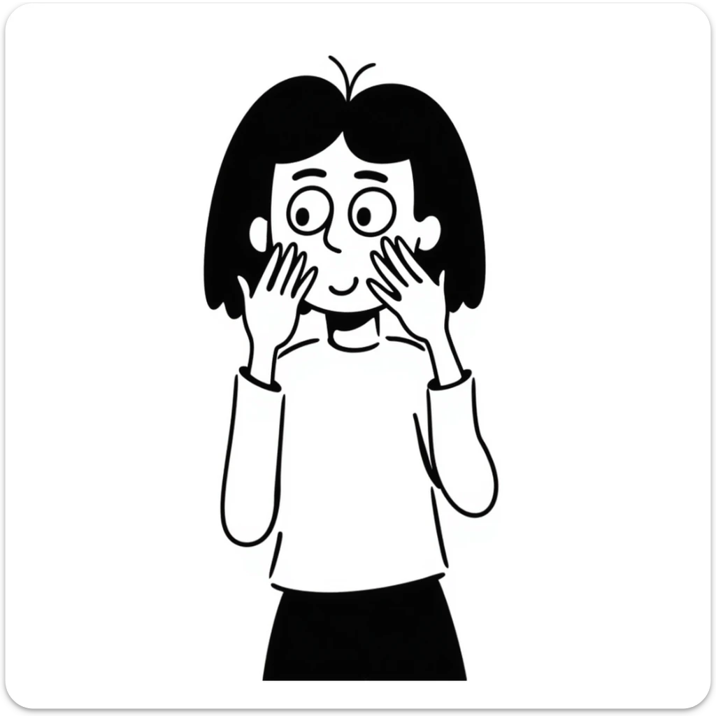 hand-drawn doodle of a person peeking through their fingers, looking scared, sketchy lines sticker