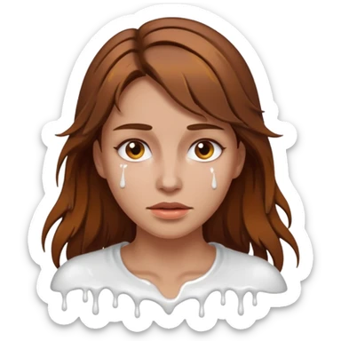 Brown Hair Woman , white paint , drip, face, hot sticker