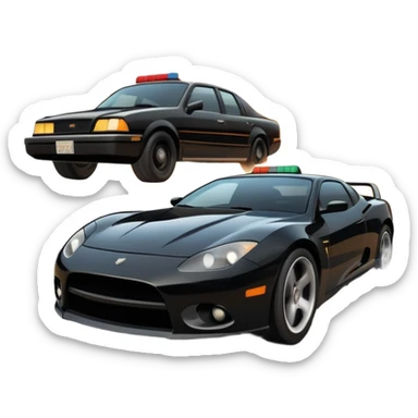 An icon showing an action-packed scene with a character driving a fast car through a bustling city, inspired by GTA 4. The design features dynamic movement, with explosions and chaos in the background, symbolizing high-speed chases and intense action. Transparent background. sticker