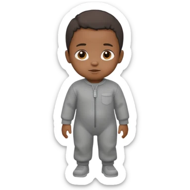 Black baby with straight face in a grey jumpsuit sticker