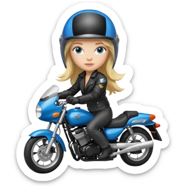 moça cabelo comprido loira de olho azul de capacete em uma moto honda preta  sticker
