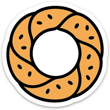 simit bread, simple, appetizing, round, sprinkled with sesame seeds, color outline icon style sticker