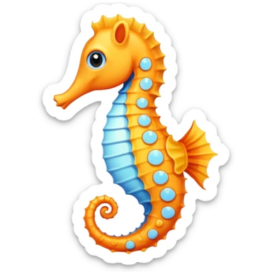 olorful cartoon-style seahorse. 🪸

It’s primarily orange with yellow and white spots along its body. The seahorse has a large blue eye, a curled tail, and a pinkish fin on its back. Its design is cute and stylized—similar to what you’d find in children’s illustrations, stickers, or emoji-like art sticker