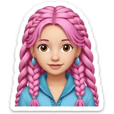 A light-skinned woman with long pink hair styled in braids, brown eyes, and a gentle smile. sticker
