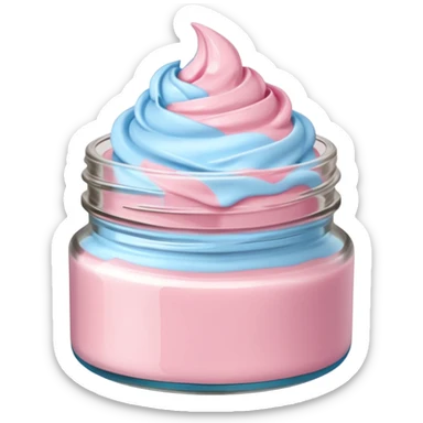Una miniatura fotorrealista de una manteca de color rosada, azul corporal batida combinados de forma batida hasta arriba en un tarro de vidrio sin cuchara. Estilo: postre, arte, colores vibrantes. sticker