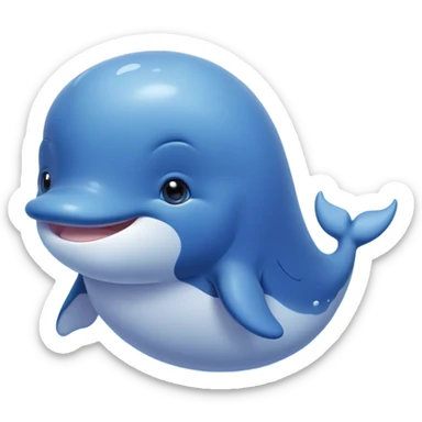 Cinematic happy baby whale, chubby rounded body, tiny smiling face, soft pastel blue hues, gentle glowing waves around, joyful and soothing. sticker