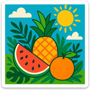 summer theme with tropical fruits, watermelon, pineapple, bright colors sticker