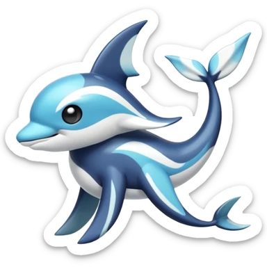 Black and white smooth glossy soft hot Meloetta-Dialga-Orca-Primarina-Vaporeon-Pokémon-Fakémon-fusion-hybrid-creature (full body), 4-legged,  sticker