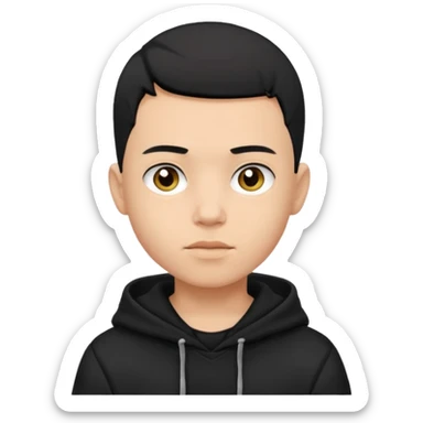 A boy with a black hoodie. Black hair. Haircut buzzcut. sticker