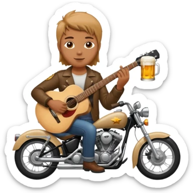 We're creating a quiz for a New Year's Eve team. The idea is that people have to guess which emoji belongs to which person from three emojis. Now it's up to you to make one whole emoji from the following  emojis.  🏍🎸🍻👦 sticker