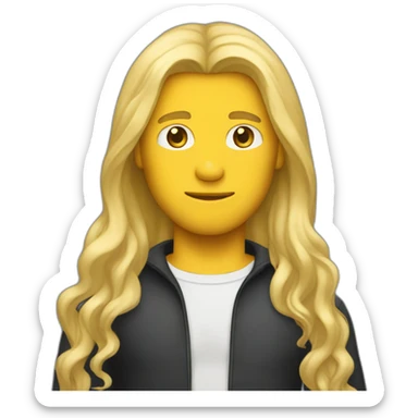 Guy with long blond hair wity spandex sticker